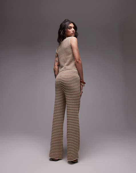 Topshop - Gebreide co-ord set met gilet en broek met ruitprint - view 1