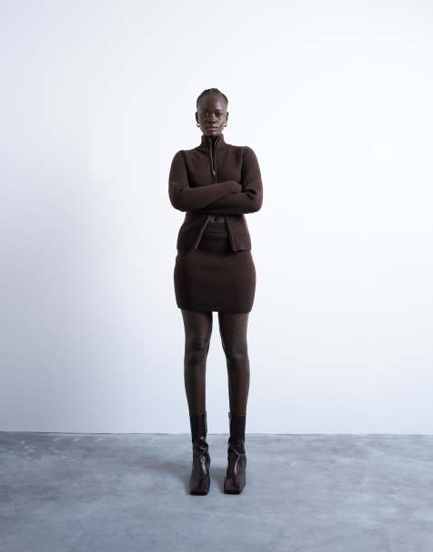 Topshop - Gebreide compacte rok in chocoladebruin, deel van co-ord set - view 1