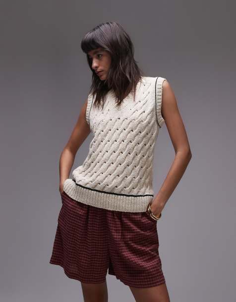Topshop - Gebreide compacte tanktop met knopen in rood - view 1