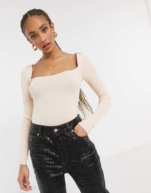 Topshop - Gebreide crop top in lichtroze