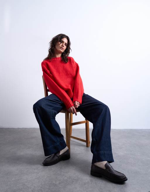 Topshop - Gebreide effen trui met zichtbare naad in rood, 2 van 4