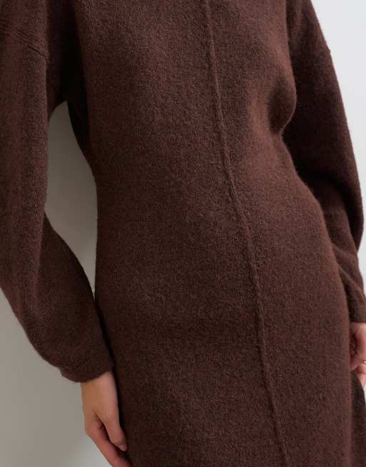 Topshop gebreide fluffy maxi jurk met batwingmouwen in bruin, 4 van 4