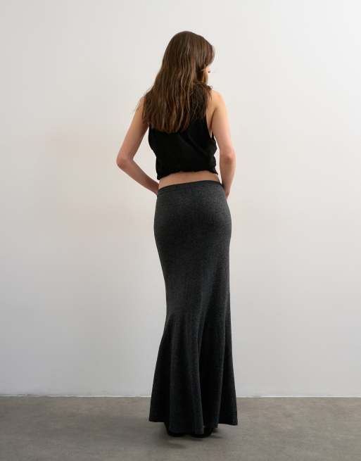 Topshop - Gebreide geribbelde rok in antracietgrijs, deel van co-ord set, 3 van 5