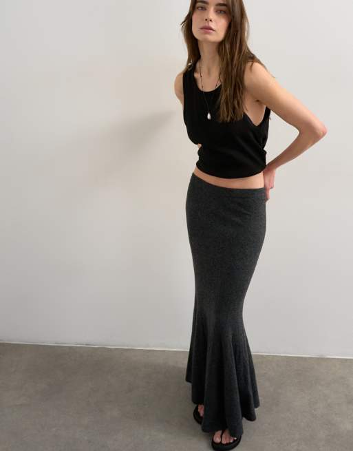 Topshop - Gebreide geribbelde rok in antracietgrijs, deel van co-ord set, 4 van 5