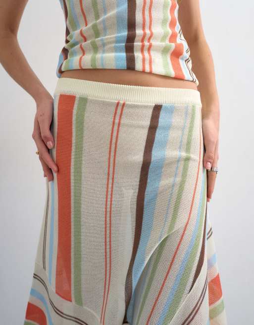 Topshop - Gebreide gestreepte volle doorschijnend rok in multi, deel van co-ord set, 3 van 5