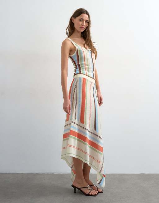 Topshop - Gebreide gestreepte volle doorschijnend rok in multi, deel van co-ord set, 4 van 5