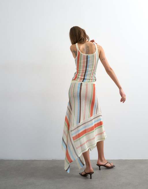 Topshop - Gebreide gestreepte volle doorschijnend rok in multi, deel van co-ord set, 5 van 5