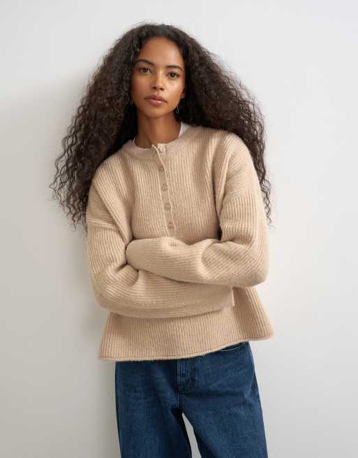 Topshop gebreide Henley-trui in oat, 3 van 4