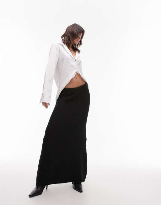 Topshop - Gebreide maxi rok met wollook in zwart