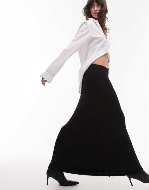 Topshop - Gebreide maxi rok met wollook in zwart, 5 van 5