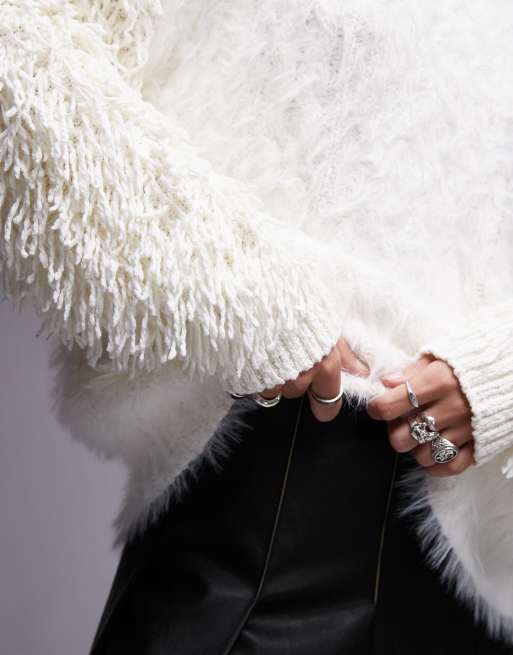 Topshop - Gebreide oversized coltrui met extreme textuur en contrast in ivoorwit, 3 van 4