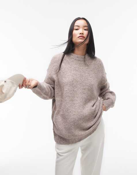 Topshop - Gebreide oversized trui met contrasterende zichtbare naden in lichtbeige - view 1