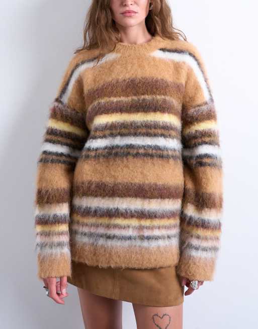 Topshop - Gebreide oversized trui met strepen in neutraal, 4 van 4