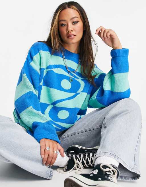 Topshop - Gebreide oversized trui met yin yang in blauw