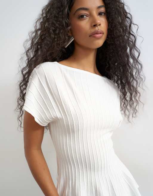 Topshop gebreide peplumtop met korte mouwen in ivoorwit, 3 van 4
