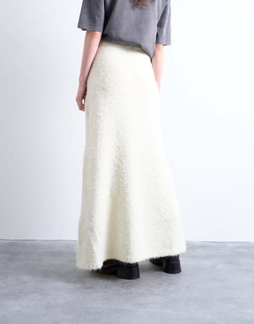 Topshop - Gebreide pluizige rok in crème, deel van co-ord set, 3 van 5