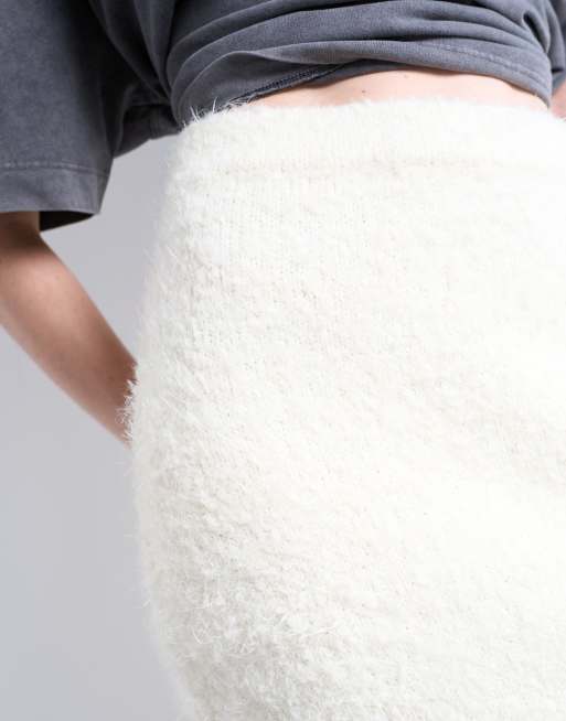 Topshop - Gebreide pluizige rok in crème, deel van co-ord set, 5 van 5