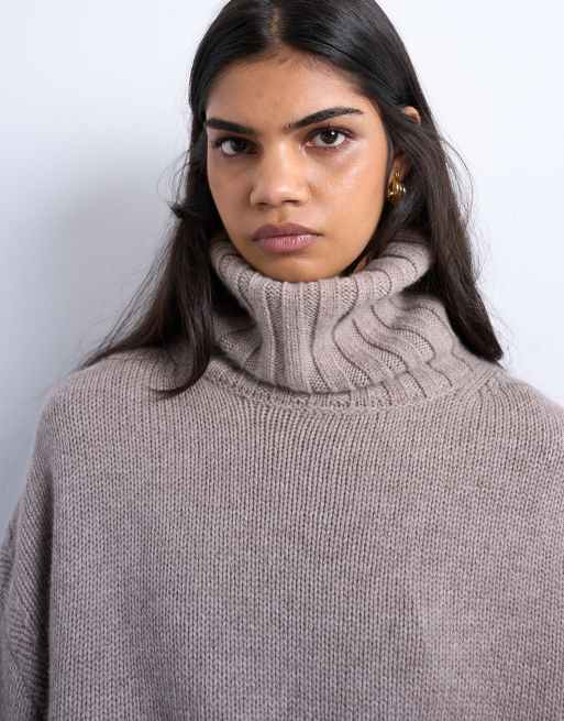 Topshop - Gebreide premium kasjmier coltrui in grijs-beige, 3 van 4