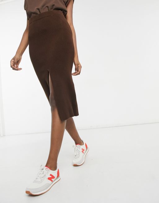 Topshop - Gebreide rok in donkerbruin