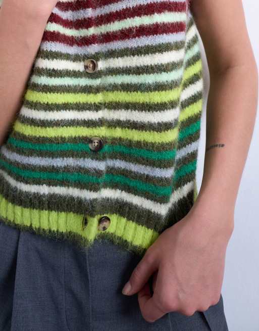Topshop - Gebreide spencer met meerdere strepen in groen, 3 van 4