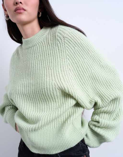 Topshop - Gebreide trui met ballonmouwen in mintgroen, 2 van 4