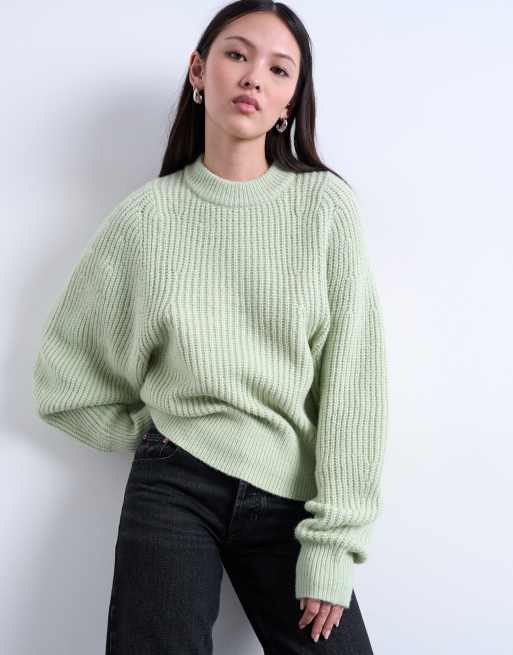 Topshop - Gebreide trui met ballonmouwen in mintgroen, 3 van 4