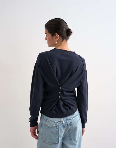 Topshop - Gebreide trui met knopen aan de achterkant in marineblauw - view 1