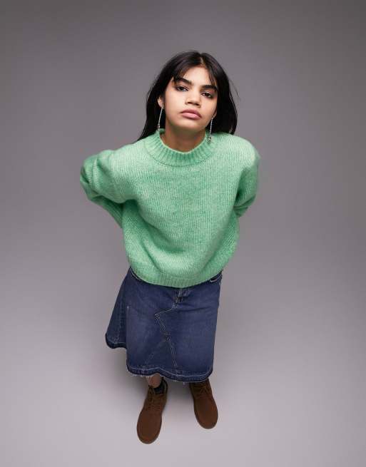 Topshop - Gebreide trui met ronde hals in groen