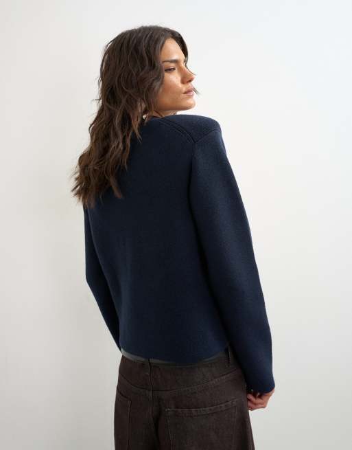 Topshop gebreide trui met schoudervulling in marineblauw, 4 van 4