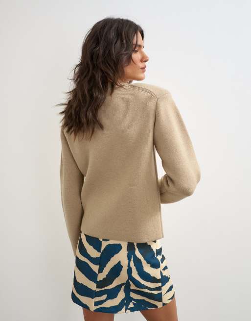 Topshop gebreide trui met schoudervulling in oat, 4 van 4