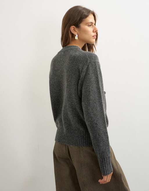 Topshop gebreide trui met zak in smoke, 3 van 4