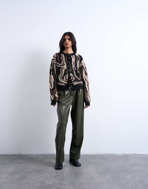 Topshop - Gebreide vest met dierenpatroon in bruin, 2 van 4