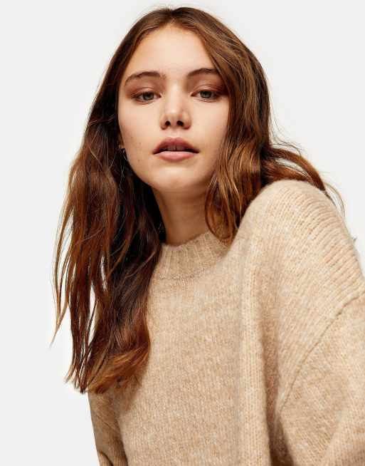 Topshop – Gebürsteter, kurzer Pullover in Camel, 3 von 4