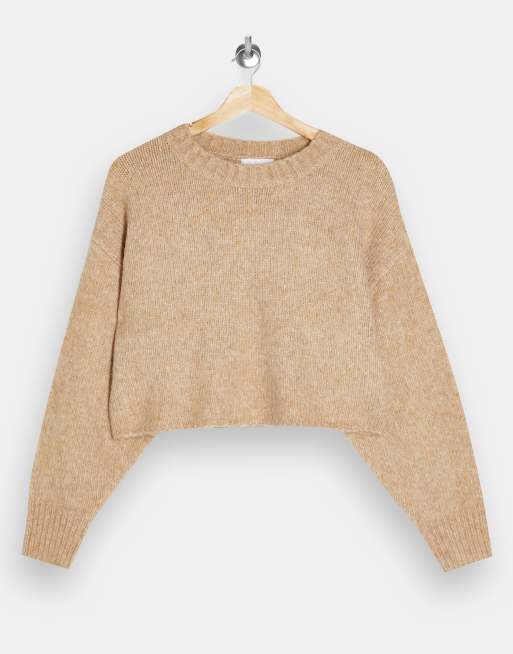 Topshop – Gebürsteter, kurzer Pullover in Camel, 4 von 4