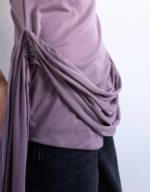 Topshop - Gedrapeerde cupro haltertop in vijgkleur, 3 van 4