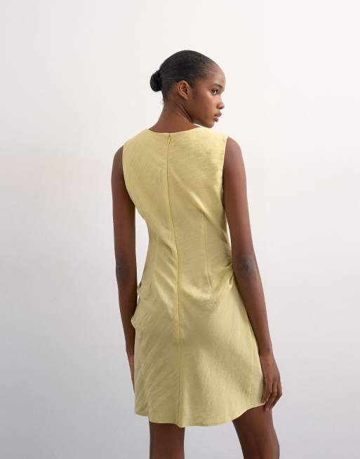 Topshop - Gedrapeerde mini jurk met structuur in zacht limoengroen, 3 van 4