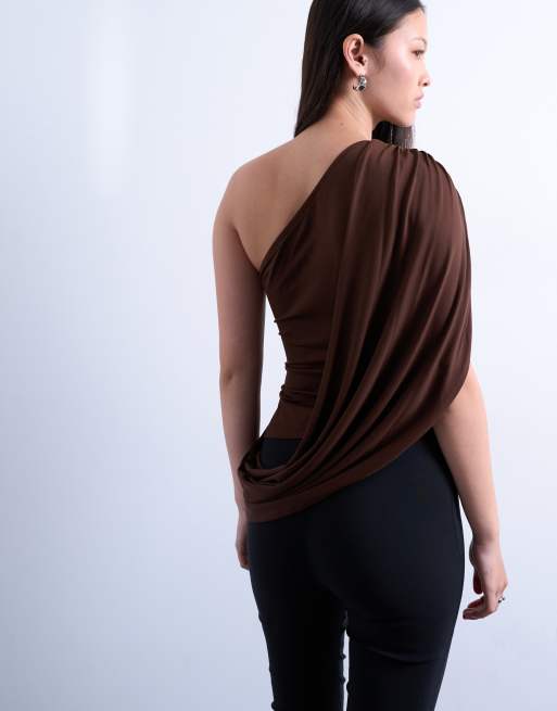 Topshop - Gedrapeerde top met gekruist effect in chocoladebruin, 4 van 4
