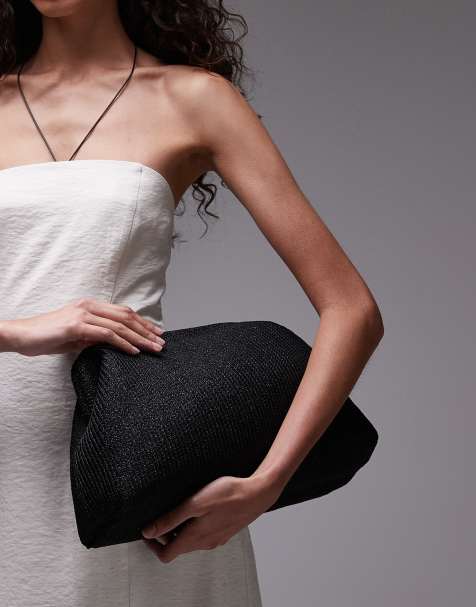 Topshop Geela oversized weave grab clutch bag in black - view 1