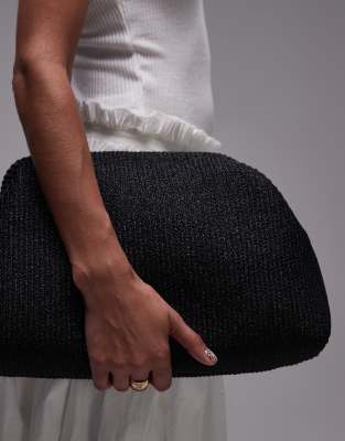 Topshop Geela oversized weave grab clutch bag in black