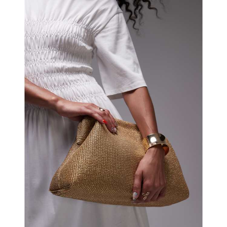 Topshop Geela oversized woven grab clutch bag in gold | ASOS