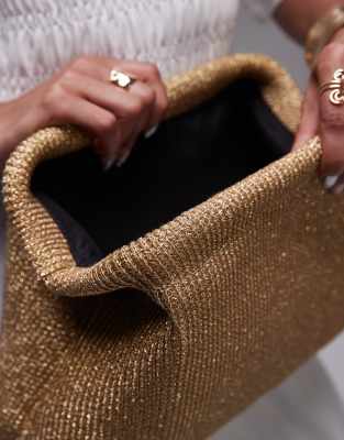 Topshop Geela oversized weave grab clutch bag in gold