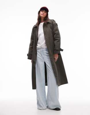 Topshop - Gefütterter 2-in-1-Trenchcoat in Dunkelgrün