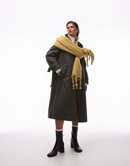 Topshop – Gefütterter 2-in-1-Trenchcoat in Dunkelgrün