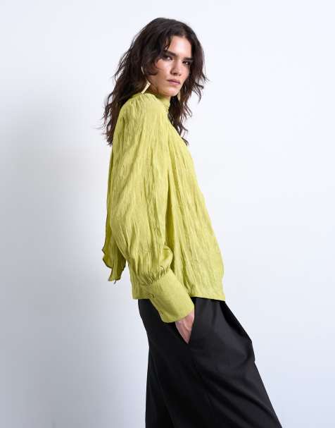 Topshop - Gekreukte blouse met sjaal in groen - view 1