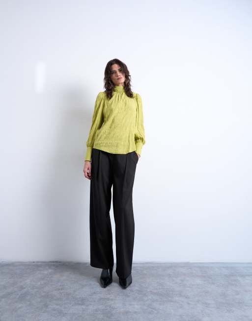 Topshop - Gekreukte blouse met sjaal in groen, 2 van 4