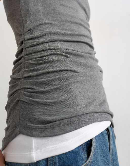 Topshop - Gelaagde gedrapeerde top in antracietgrijs, 3 van 4
