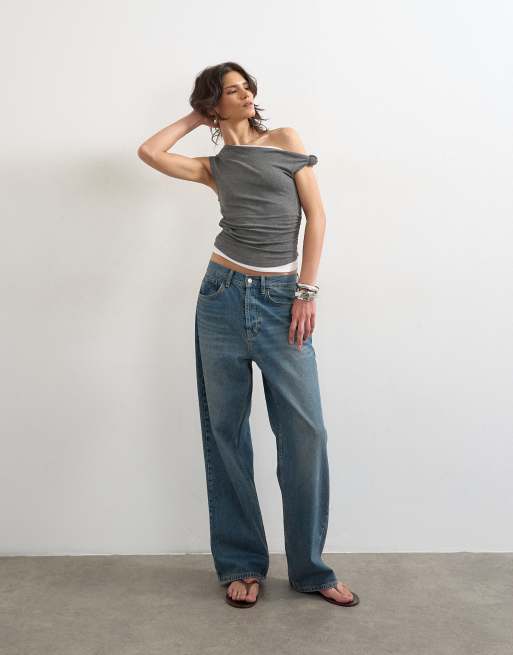 Topshop - Gelaagde gedrapeerde top in antracietgrijs, 2 van 4