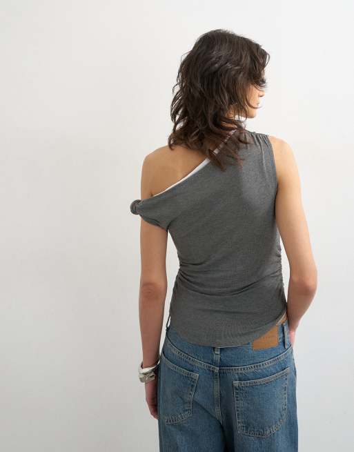 Topshop - Gelaagde gedrapeerde top in antracietgrijs, 4 van 4