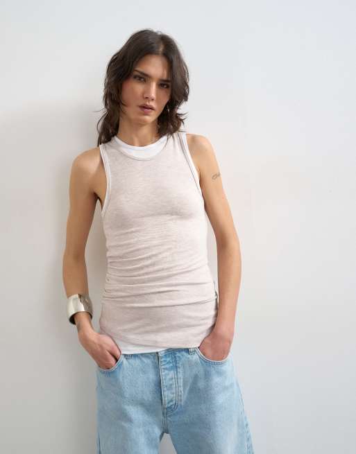 Topshop - Gelaagde tanktop in lichtbeige, 2 van 4