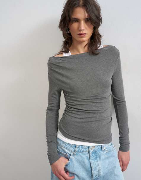 Topshop - Gelaagde top met lange mouwen in antracietgrijs - view 1